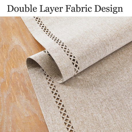 Aoztio Burlap Style Farmhouse Table Runner, 13 x 36 Inch Coffee, Rustic Geometric Hollow Table Runners 36 Inches Long for Dresser Table Everyday Use, 13x36 Inches, Coffee Aoztio