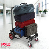 Pyle Compact Folding Adjustable Equipment Cart - Heavy Duty 8-in-1 Convertible Cart Hand Truck/Dolly/Platform Cart with R-Trac Wheels - Expandable Up to 25.24" to 40.24" - Pyle PKEQ38 Pyle