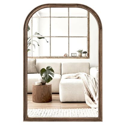 24"x36" Solid Wood Bathroom Mirror Tempered Glass for Wall Mounted, Rustic Wood Frame Wall Mirror Decorative for Living Room Bedroom Vanity Mirror Entryway Mirror, Rustic Brown