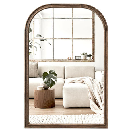24"x36" Solid Wood Bathroom Mirror Tempered Glass for Wall Mounted, Rustic Wood Frame Wall Mirror Decorative for Living Room Bedroom Vanity Mirror Entryway Mirror, Rustic Brown Acovy