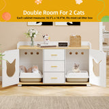 DWVO Double Cat Litter Box Enclosure for 2 Cats, 55 inch Large Two Cat Litter Box Furniture with Drawers for Storage, Wooden Dual Litter Box TV Stand White, 55" L x 19.7" W x 31.5" H DWVO