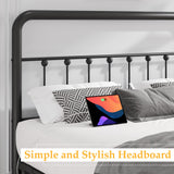 Fluest 14 Inch King Bed Frame Classic Metal Platform Bed Frame with Charging Station & LED, Victorian Style Iron-Art Headboard/Footboard, Under Bed Storage, No Box Spring Needed, Noise Free Fluest