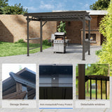 Domi 6.5x12FT Hardtop Grill Gazebo, Outdoor BBQ Gazebo with 2 Side Shelves, Sloping Steel Roof for Permanent Sun Shade with Ceiling Hooks for Patio Deck Yard Garden (Brown) domi outdoor living