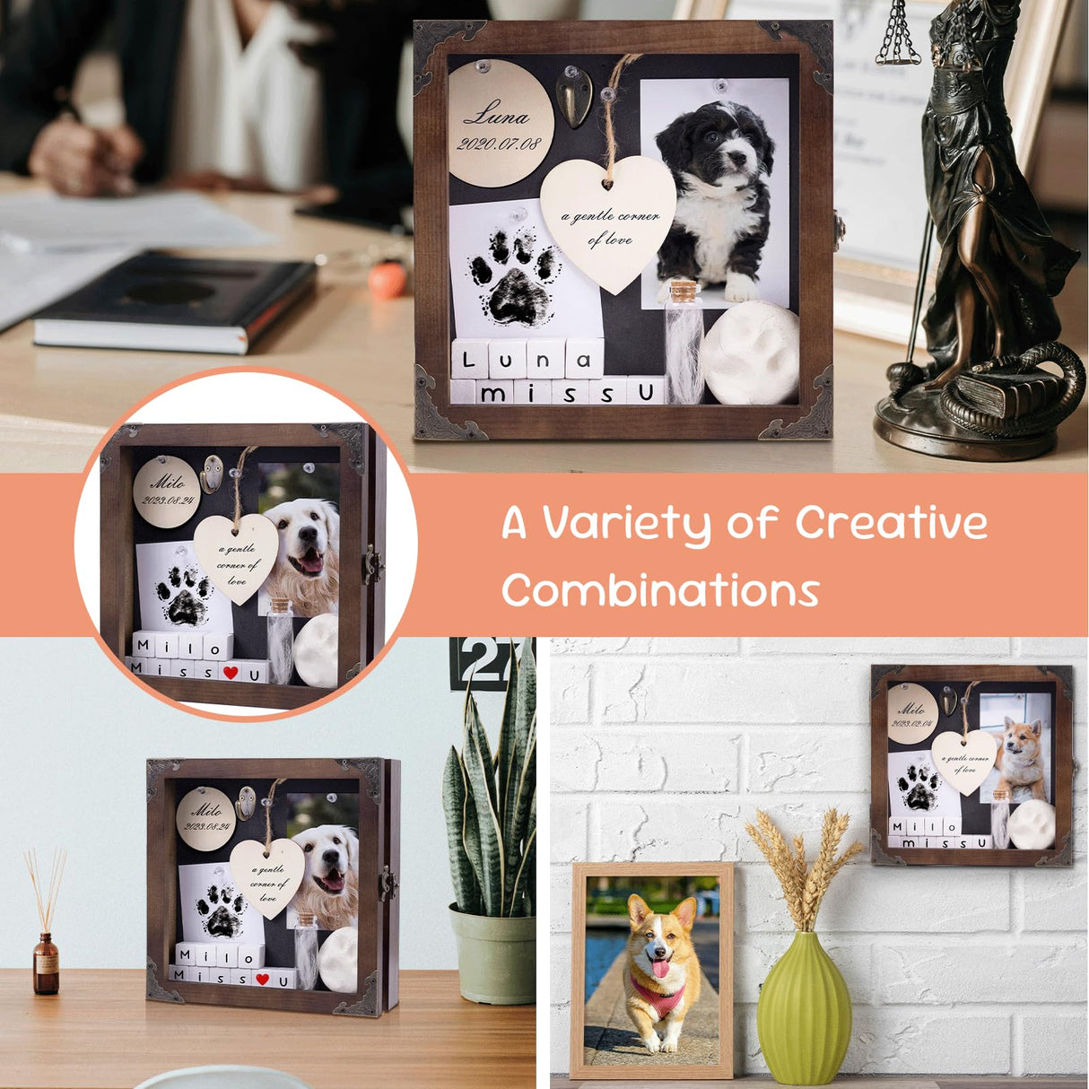 8.6'' Pet Memorial Shadow Box, Customizable Display Case for Dog Cat, Paw Print Hair Preservation, Picture Frame with Paw Print Kit Ashes Fur Jar as Pet Loss Sympathy Gift DigNew