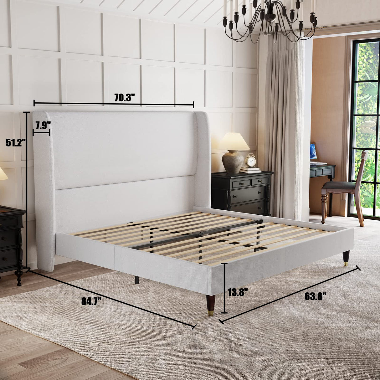 PaPaJet Upholstered Queen Platform Bed Frame with 51.2" High Headboard - Stylish, Sturdy & No Box Spring Needed PaPaJet