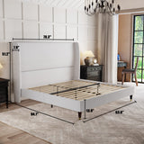 PaPaJet Upholstered Queen Platform Bed Frame with 51.2" High Headboard - Stylish, Sturdy & No Box Spring Needed PaPaJet