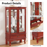 HIUU Cherry Curio Cabinets with Glass Doors,49.4’’H Curio Cabinet with Lights,Display Cabinet with Glass Doors and Adjustable Shelves,Wooden China Cabinet for Living Room HIUU
