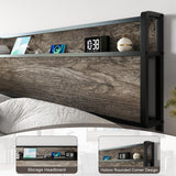 AMERLIFE King Size Lift Up Storage Bed Frame, Wooden Platform Bed Frame with Lifting Storage & Charging Station, No Spring Box Needed/Noise Free, Rustic Grey AMERLIFE