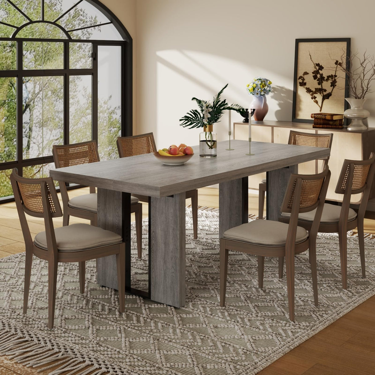 Gyfimoie 71" Large Dining Table, Rustic Farmhouse Dinner Table for 6 to 8 People, Rectangular Thick Kitchen Table with Heavy Duty Legs for Dining Room (Rustic Gray) Gyfimoie