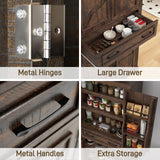 71" Tall Kitchen Pantry Cabinet with Doors and Drawer, Farmhouse Storage Cabinet with Adjustable Shelves, Rustic Wood Cupboard for Kitchen, Dining Room, Living Room, Brown chartustriable