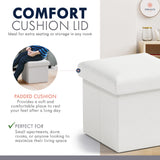 Ornavo Home Small Storage Ottoman Foldable Collapsible Cube Square Linen Ottoman Foot Rest Stool Seat, for Living Room, Bedroom, Home Office, Dorm - 12 x 12 x 12, White Ornavo Home