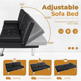 VICTONE Futon Sofa Bed Modern Faux Leather Couch Bed Convertible Folding Recliner for Living Room with 2 Cup Holders and Armrest (Black) VICTONE