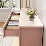 Cyclysio 9 Drawer Dresser, 63" Wide Modern Chest of Drawers TV Stand with Smooth Slides and Rustic Handles, Wood Drawer Organizer for Bedroom Living Room Hallway (Pink) Cyclysio