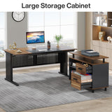 Tribesigns 63 Inch Executive Desk with File Cabinet, Large Office Desk L Shaped Computer Desk with Drawers and Storage Shelves, Business Furniture Desk Workstation for Home Office, Brown and Black Tribesigns