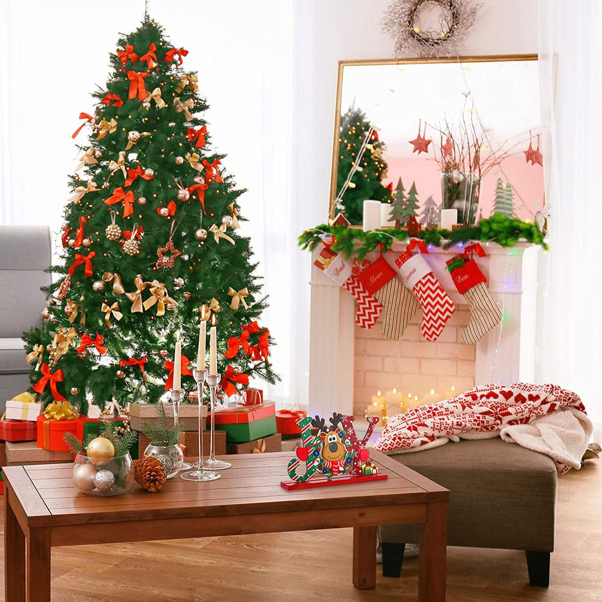 Blulu 3 Christmas Table Centerpiece Decoration Merry Christmas Tabletop Wooden Sign Snowman Sign Farmhouse Centerpieces for Christmas Holiday Party Indoor Decorations(Chic Style) Blulu