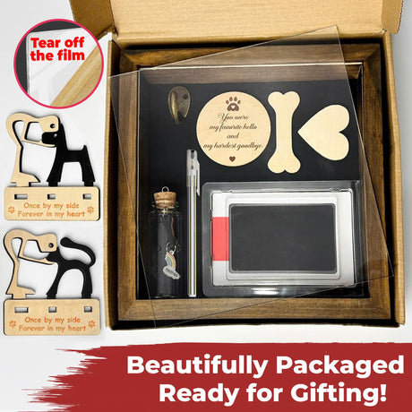 vinatimes 8.6'' Pet Shadow Box Memorial Gift Rustic Collar Holder Picture Frame Paw Print Kit Dog Wooden Sculpture Pet Ashes Fur Jar Rainbow Sympathy Gift for Pet Lover Tabletop Wall Hanging PSD-4R vinatimes