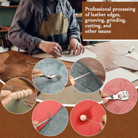 Leather Working Tools, Leather Craft Tools with Edge Beveler, Skiver, Stitching Tools Sewing Needles, Groover Skiving for Leather Repair for Craft Beginner Adults SOCNITC
