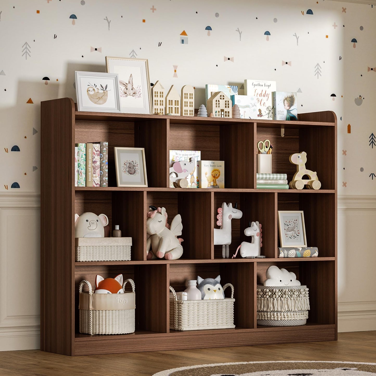 DIYART 3-Tier Brown Bookshelf with 10-Cube Storage for Modern Living Spaces - WoodArtSupply