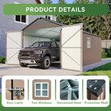 Aoxun 12x20x9.3 FT Shed Outdoor Metal Garage Shed 1700 CUFT Extra Large Storage Shed for Vehicles & Sundries 11" Snow Load Double-Door All-Weather Garden Shed (Brown) Aoxun