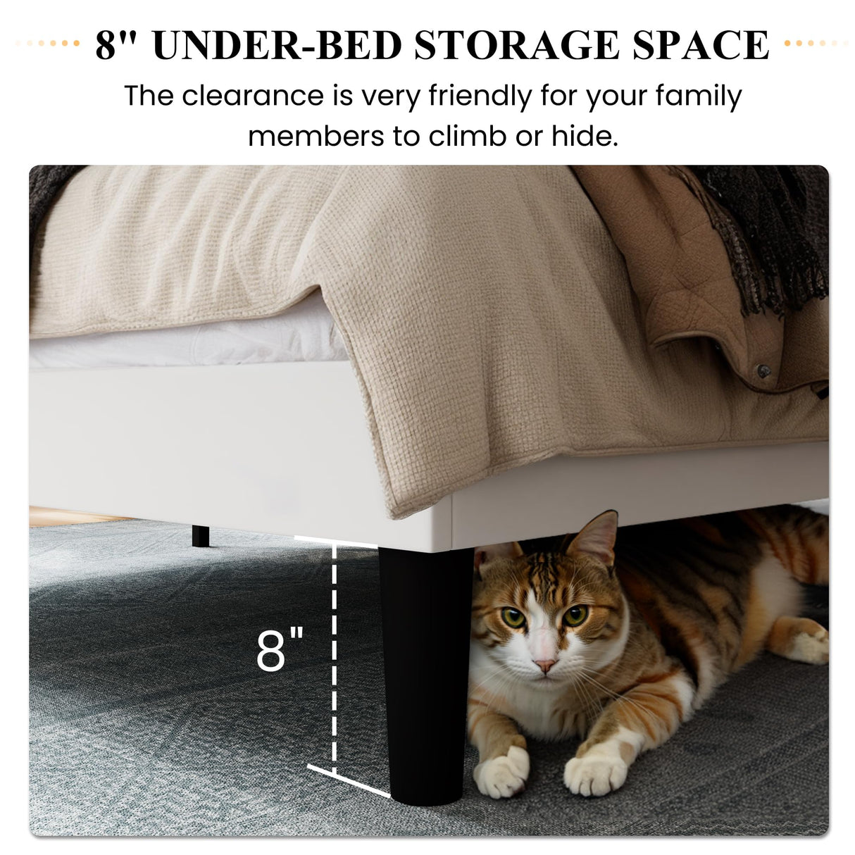 SHA CERLIN King Size Velvet Bed Frame with Vertical Channel Tufted Wingback Headboard, Upholstered Platform Bed with Wood Slats, No Box Spring Needed, Easy Assembly, White SHA CERLIN