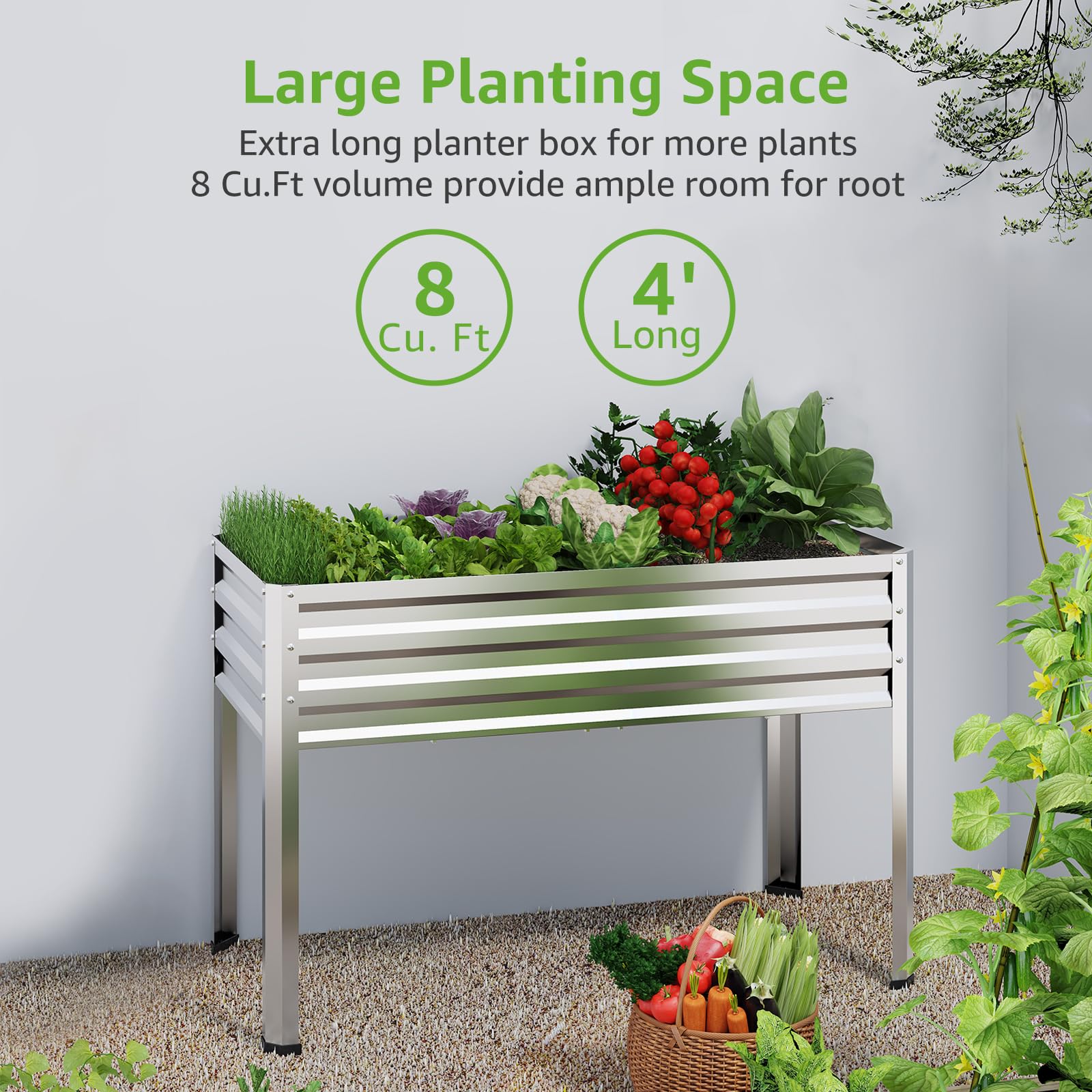 FOYUEE Galvanized Raised Garden Bed with Legs Outdoor Elevated Planter Box Stand Up Metal Flower Beds for Patio Vegetable Herb - WoodArtSupply