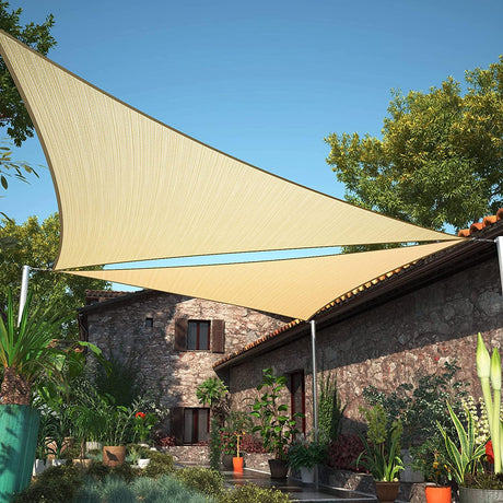 ShadeMart 14' x 14' x 14' Beige Triangle Sun Shade Sail UPF50 SMTAPT14 Canopy Fabric Cloth Screen, Water Air Permeable & UV Block, Heavy Duty & Carport, Awning Outdoor(We Customize Size) ShadeMart