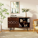 Bme Georgina 45 Inch Solid Wood TV Stand, Under 10 Minutes Assembly Entertainment Center with Storage, Geometric Pattern TV Console for Living Room, Bedroom, Dinning Room - Walnut Bme