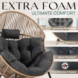 Bme Heavy Duty 500 Lbs Capacity Wicker Egg Chair for Outside & Indoor, UV 2000 Hours Material with Flame Retardant Tested Cushion, Durable Against Water, Weather, Brown Base Bme
