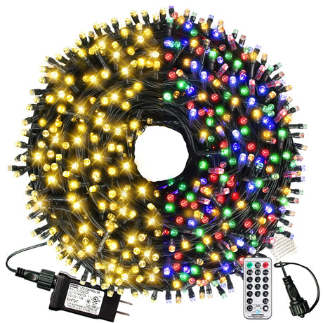 XTF2015 165ft 500 LED Christmas Lights Outdoor, 3-in-1 Color Changing Christms Tree Lights with 11 Modes and Remote for Christmas Outdoor Indoor Decor (Warm White & Multicolor & Combination) (165FT) XTF2015
