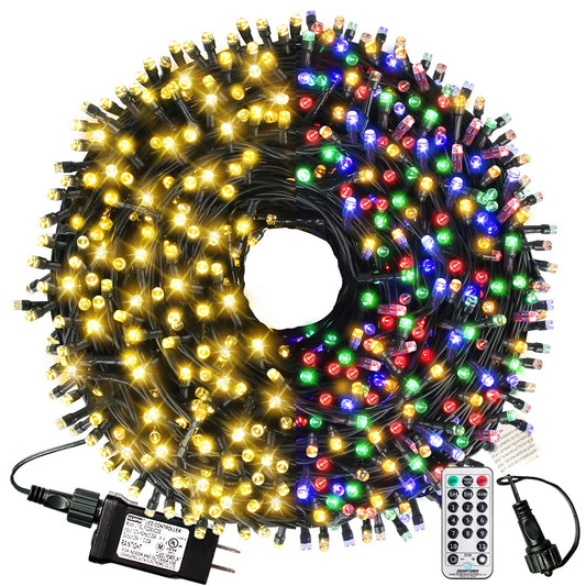 XTF2015 165ft 500 LED Christmas Lights Outdoor, 3-in-1 Color Changing Christms Tree Lights with 11 Modes and Remote for Christmas Outdoor Indoor Decor (Warm White & Multicolor & Combination) (165FT)