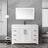 BUPWHEK 48” Bathroom Vanity Cabinet Without Sink, Modern White Bathroom Storage Cabinet with 2 Doors and 6 Drawers BUPWHEK