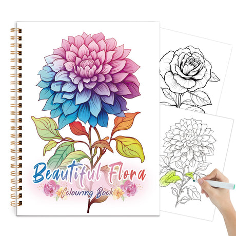 Tlenpo Floral Coloring Books for Adults, Spiral Bound 130gsm Thick Paper Non-Bleed, Alcohol Markers Coloring Books for Adults Relaxation, Anxiety Relief Gifts, Single-Sided Print with 50 Pages Tlenpo