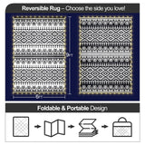 6x9ft Waterproof Outdoor Rug with LED Lights, Bohemia Reversible Plastic Straw Mat for Patio RV Camping Picnic Balcony Beach Deck Indoor Outdoor Carpet, Black&White DiiKoo