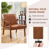 Yaheetech PU Leather Accent Chair, Mid-Century Modern Armchair with Solid Wood Legs, Reading Leisure Chair with High Back for Living Room Bedroom Waiting Room, Light Brown Yaheetech