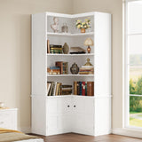 IRONCK Corner Bookshelf with Doors, 6 Tier Bookcase with Storage, Corner Shelf with Cabinet, Large Tall Bookshelf for Living Room, Home Office, Bedroom IRONCK