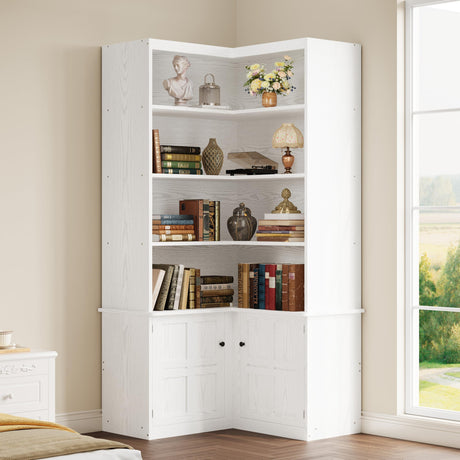 IRONCK Corner Bookshelf with Doors, 6 Tier Bookcase with Storage, Corner Shelf with Cabinet, Large Tall Bookshelf for Living Room, Home Office, Bedroom IRONCK