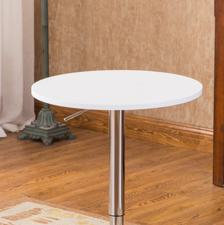 Roundhill Furniture Baxton White Adjustable Height Wood & Chrome Metal bar Table & 2 Chrome Air Lift Adjustable Swivel Stools Set Roundhill Furniture