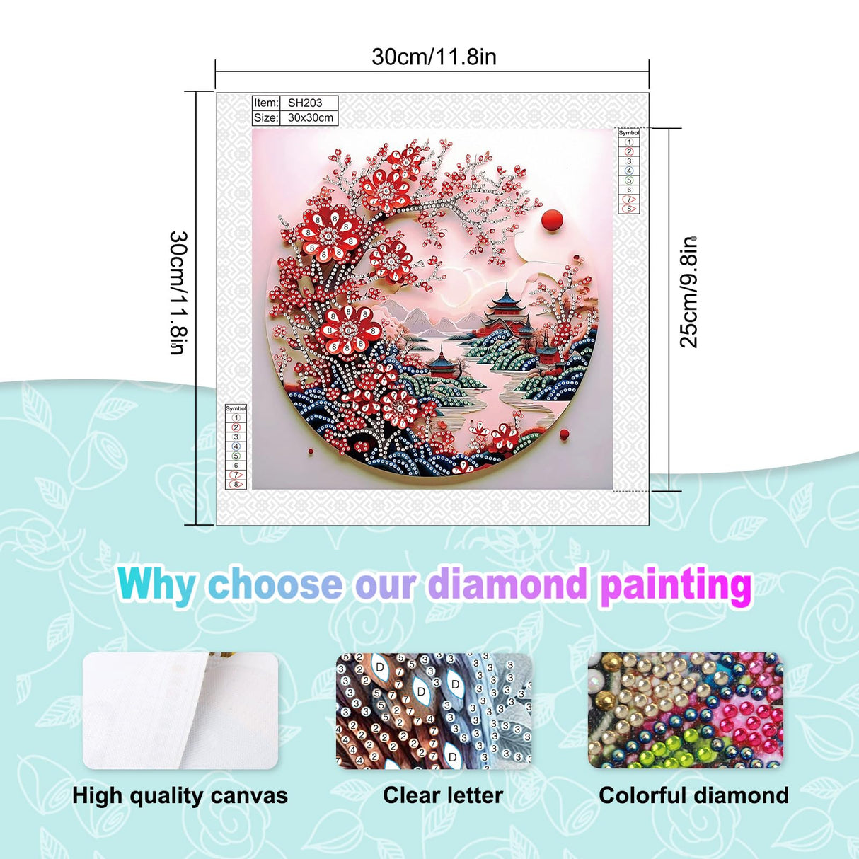 antor Special Shape Diamond Art Kit for Adults, 5D Diamond Painting Kits for Beginner, Crystal Rhinestone Landscape Painting with Red Plum Blossoms, DIY Diamond Painting for Home Wall Decor Gift antor