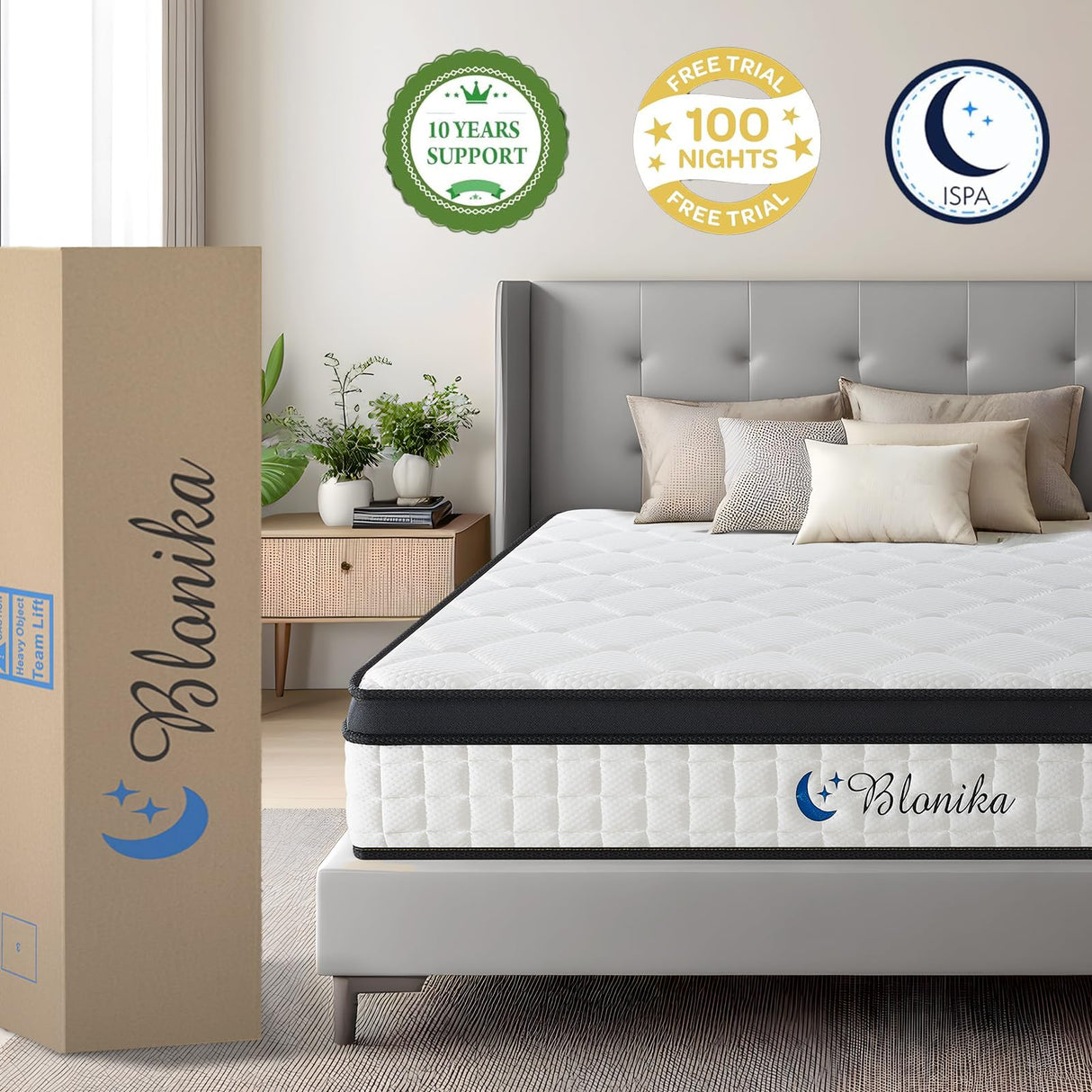 BLONIKA King Size Mattress, 12 Inch King Mattress in a Box, Medium Firm with Memory Foam and Pocket Springs, Strong Edge Support, Pressure Relief BLONIKA
