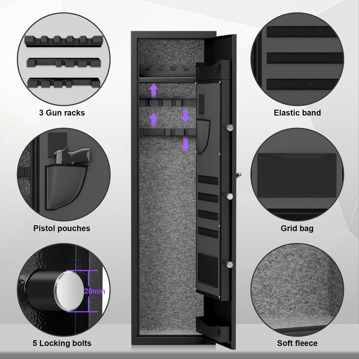 4-6 Gun Safe for Home Rifle and Pistols,54" Long Gun Safe Clearance,Quick Access Rifle Safe,Shotgun Rifle Safe, Biometric Long Gun Cabinets with Backlit Keypad,Dual Alarm System and 3 Gun Racks Omethey