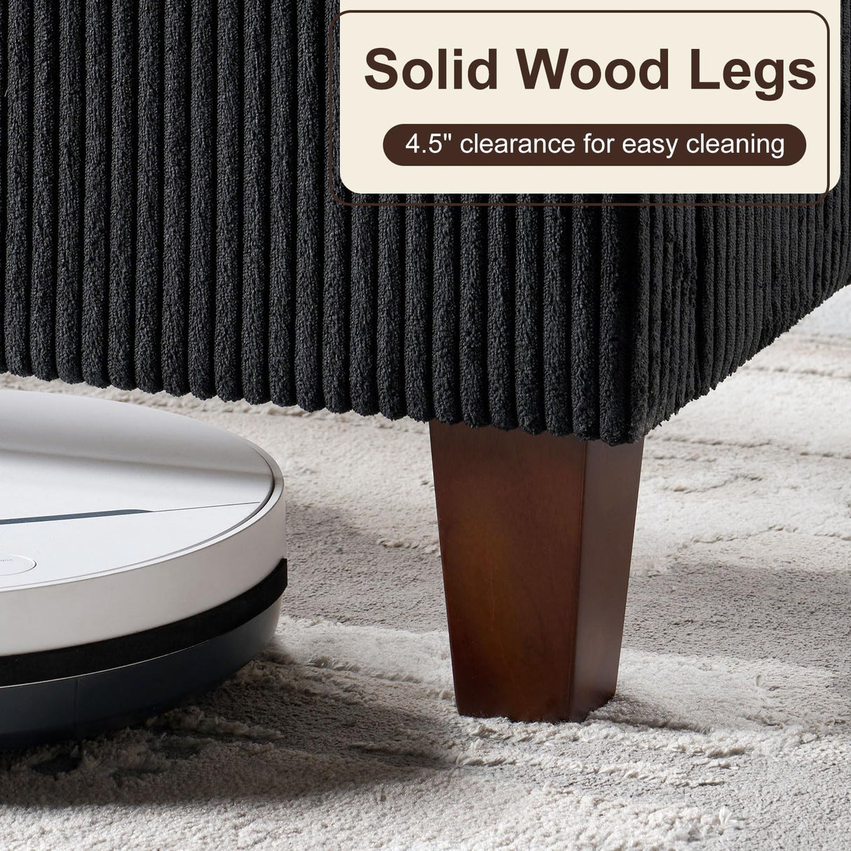 HOWE King Size Upholstered Bed Frame, Wingback Platform Bed with 50.8" Headboard, Corduroy/Solid Wood Leg/No Box Spring Needed/Noise Free/Black HOWE