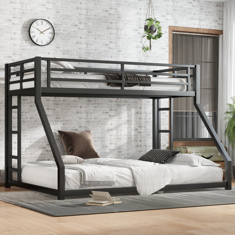 LUMISOL Metal Twin XL Over Queen Bunk Bed, Metal Bunk Bed Frame, Floor Low Bunk Bed for Kids Bedroom Guestroom, Noise Free, No Box Spring Needed, Black LUMISOL