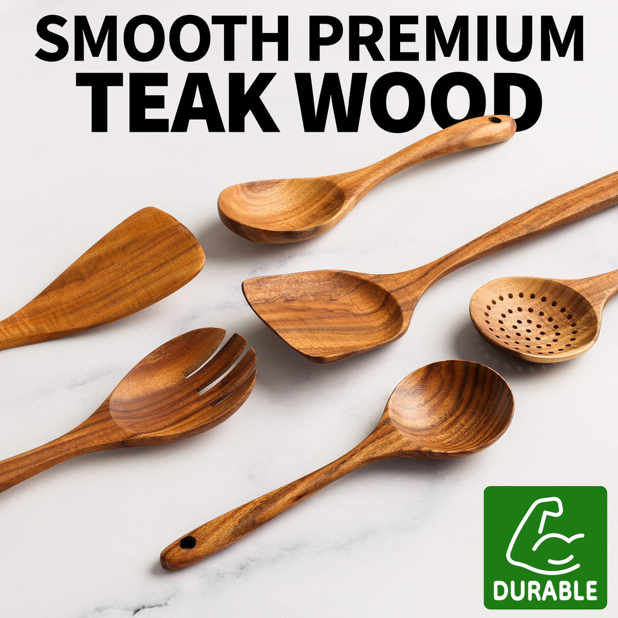Zulay Kitchen 6-Piece Wooden Spoons for Cooking - Smooth Finish Teak Wooden Utensils for Cooking - Soft Comfort-Grip Wood Spoons for Cooking - Non-Stick Wooden Cooking Utensils - Wooden Spoon Sets Zulay Kitchen
