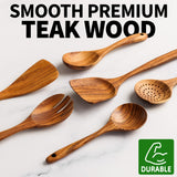Zulay Kitchen 6-Piece Wooden Spoons for Cooking - Smooth Finish Teak Wooden Utensils for Cooking - Soft Comfort-Grip Wood Spoons for Cooking - Non-Stick Wooden Cooking Utensils - Wooden Spoon Sets Zulay Kitchen