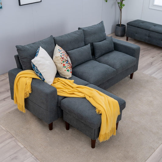 Panana Convertible Sectional Sofa Couch,L-Shaped, 2 or 3-Seat Sofa Sectional with Reversible Ottoman for Small Living Room, Apartment (Gray Linen Fabric, 3 Seater with Ottoman - Track arms)