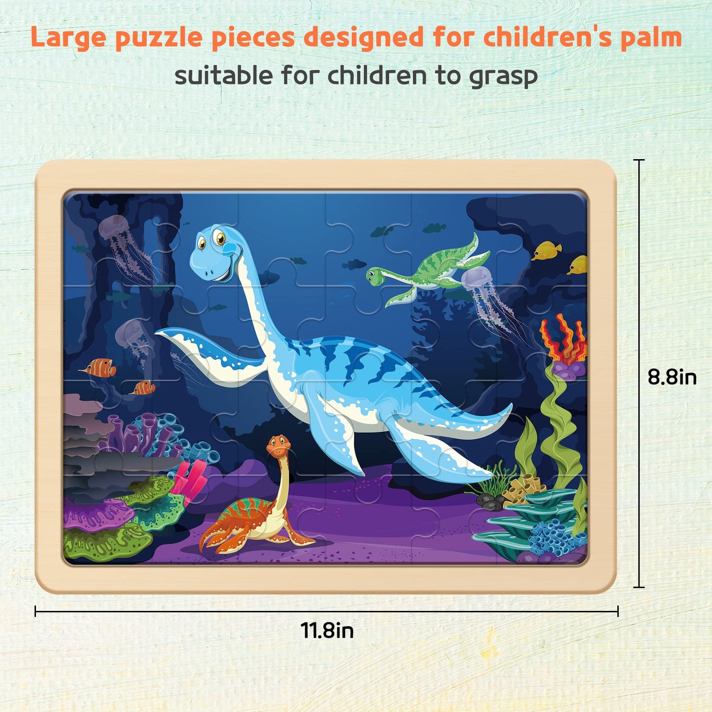 SYNARRY Large Dinosaur Wooden Puzzles for Kids 4 in 1 Gift Box(12.2 * 9.4 in) - FSC Certified, Jigsaw Puzzles for Kids Ages 4-6, Dinosaur Toys Gifts for 3 4 5 Year Old Boys Girls