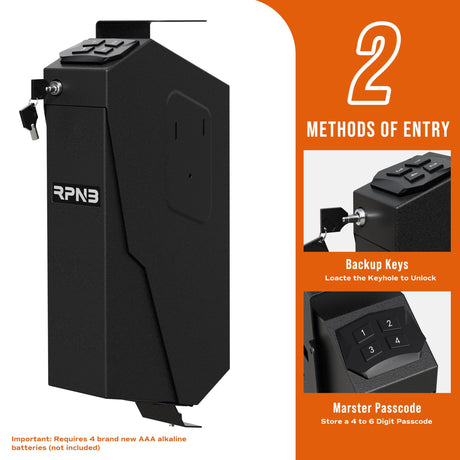 RPNB Mounted Firearm Gun Safe with Auto Open Lid 4-Digit PIN Keypad Lock Handgun Safe RPNB