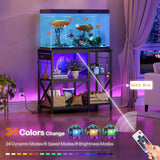 HOOBRO 20-29-37 Gallon Fish Tank Stand with Power Outlets and LED Light, Aquarium Stand with Storage Shelves, 35.4" L x 15.7" W, Reptile Tank Stand with Stable Metal Frame, Black BK80UDFT01 HOOBRO