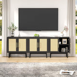 LYNSOM Sideboard Buffet Storage Cabinet, Long Buffet Cabinet with Rattan Decor Doors, Cupboard Console Table, 3 Pieces Wooden Sideboard Cabinet for Hallway, Entry, Living Room, Black LYNSOM