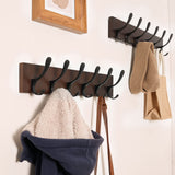 SKOLOO Coat Rack Wall Mount - Wooden Brown Wall Coat Hook, Wall Coat Hanger Rack with 6 Hooks for Hanging Coats, Hats, Clothing, Scarfs, Brown & Black SKOLOO